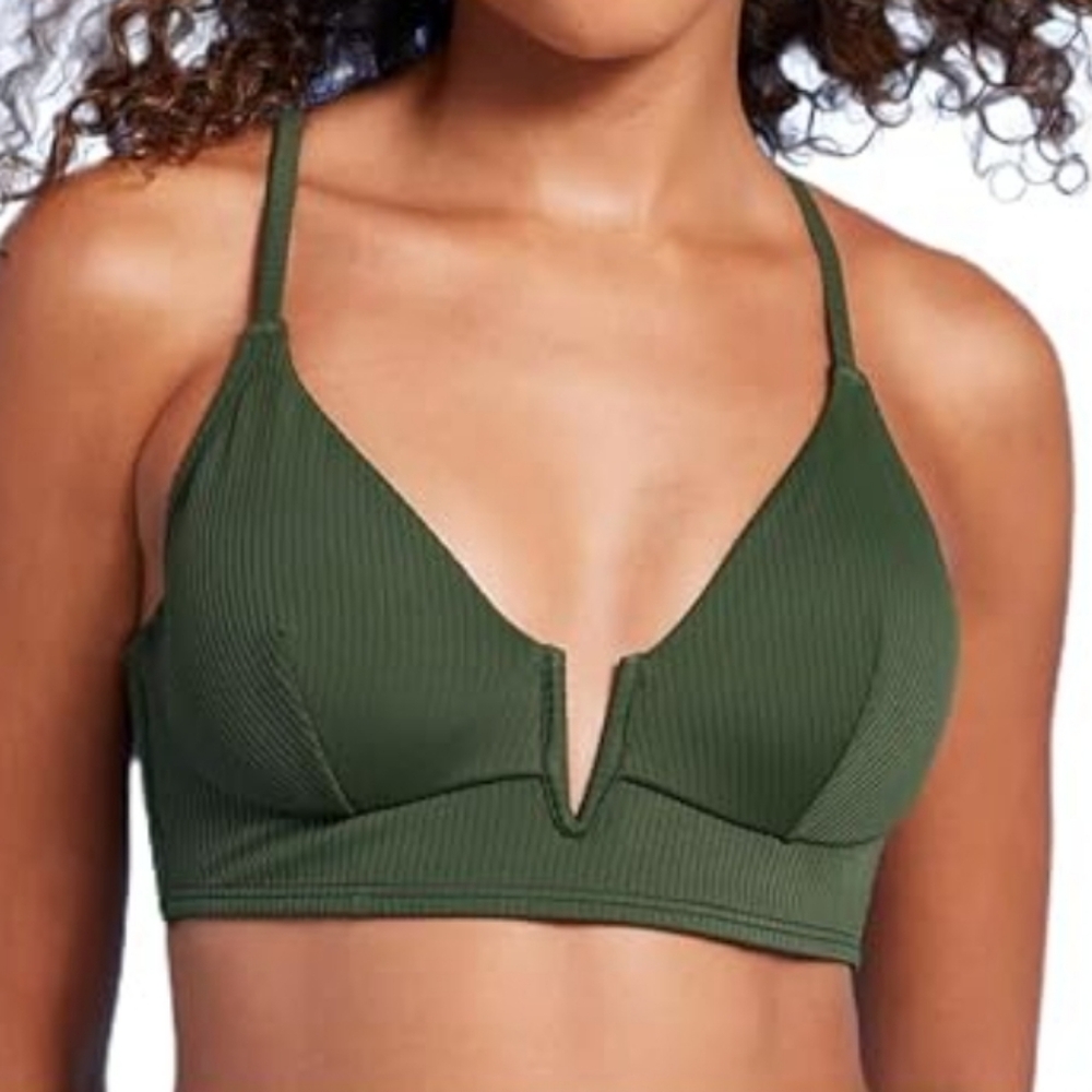 NWT Shade & Shore Green Ribbed Bikini Top Size 34B